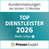 Kundenmeinungen der letzten 12 Monate: TOP DIENSTLEISTER 2026. Mehr Infos. Proven Expert-Logo.