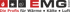 EMG GmbH Logo mit Flamme, Schneeflocke, Spirale und Text "Die Profis für Wärme Kälte Luft".