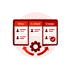 Kanban-Board mit den Spalten Offen, In Arbeit und Erledigt über einem Zahnrad und Prozesspfeilen - Software für Stabsarbeit - Notfall- und Krisenmanager (NKM®).