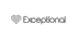Graues Herzsymbol mit pfeilartigen Formen und dem Wort "Exceptional" daneben.