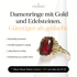 Goldring mit großem rotem Edelstein; Text: "Damenringe mit Gold und Edelsteinen. Günstiger als gedacht."
