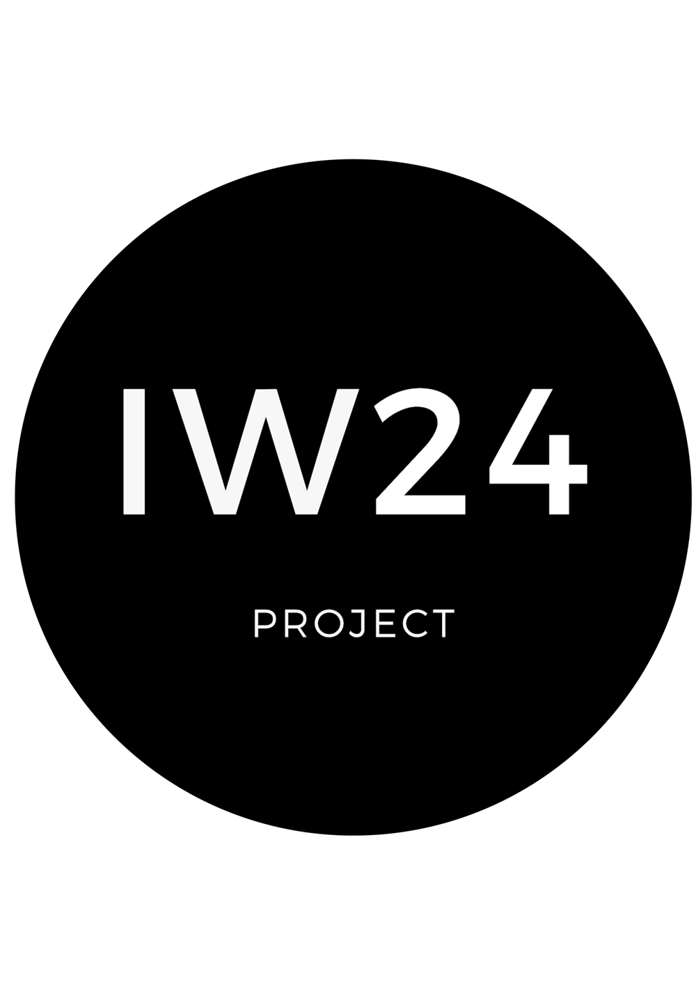 Schwarzer Kreis mit weißem Text "IW24 PROJECT"