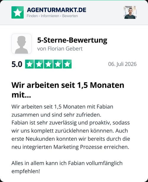 Bewertung von Florian Gebert auf Agenturmarkt.de