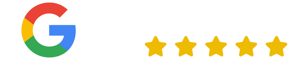 Google Logo mit fünf goldenen Sternen und Text "4.9/5 VON 116+ BETRIEBEN".