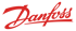 Danfoss Logo in roter Schreibschrift auf dunkelgrünem Hintergrund.