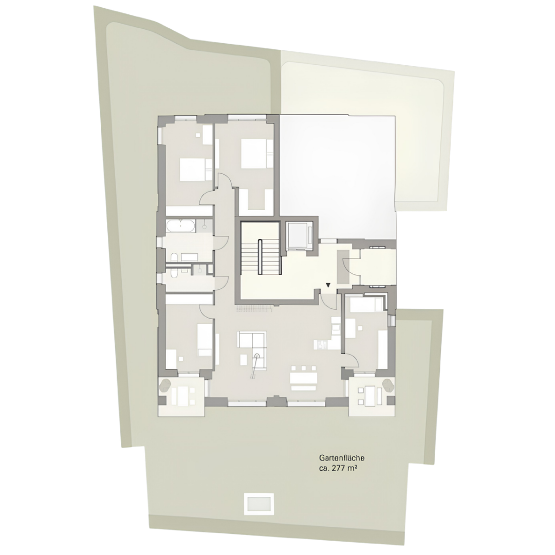 Grundriss der 5-Zimmer-Gartenwohnung im Erdgeschoss mit ca. 130,00 m²
