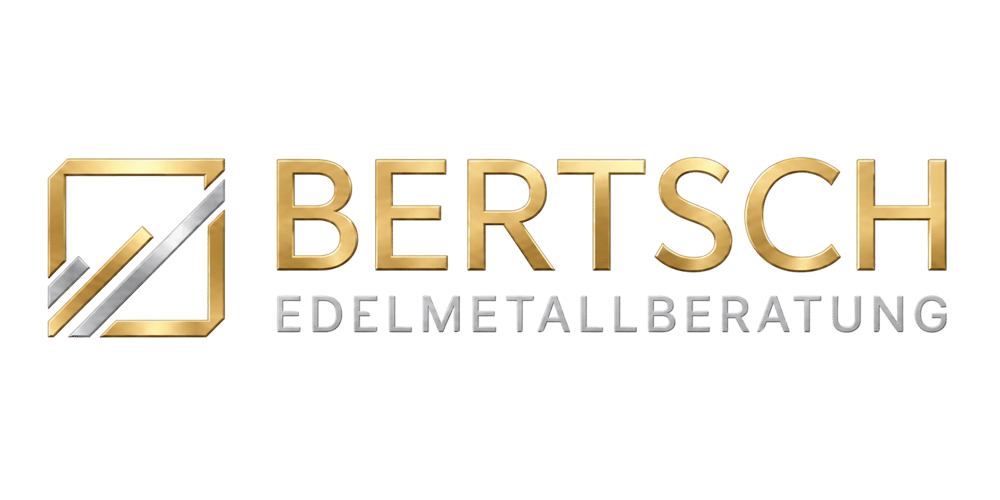 Logo von Bertsch Edelmetallberatung in Gold und Silber auf schwarzem Hintergrund.