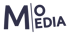 M|O MEDIA Logo in dunkelblauer Schrift auf dunkelgrünem Hintergrund.