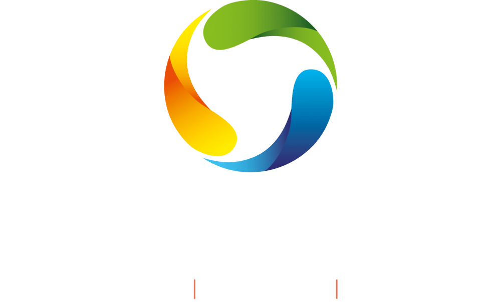 Wärmeimpuls Logo: Grüner, gelber und blauer Wirbel, darunter Text "WÄRMEIMPULS Sanität | Heizung | Klima".
