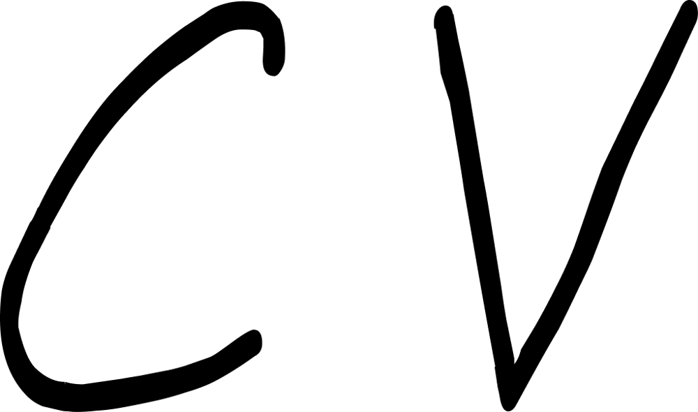 Schwarze Buchstaben "CV" auf dunkelgrünem Hintergrund.