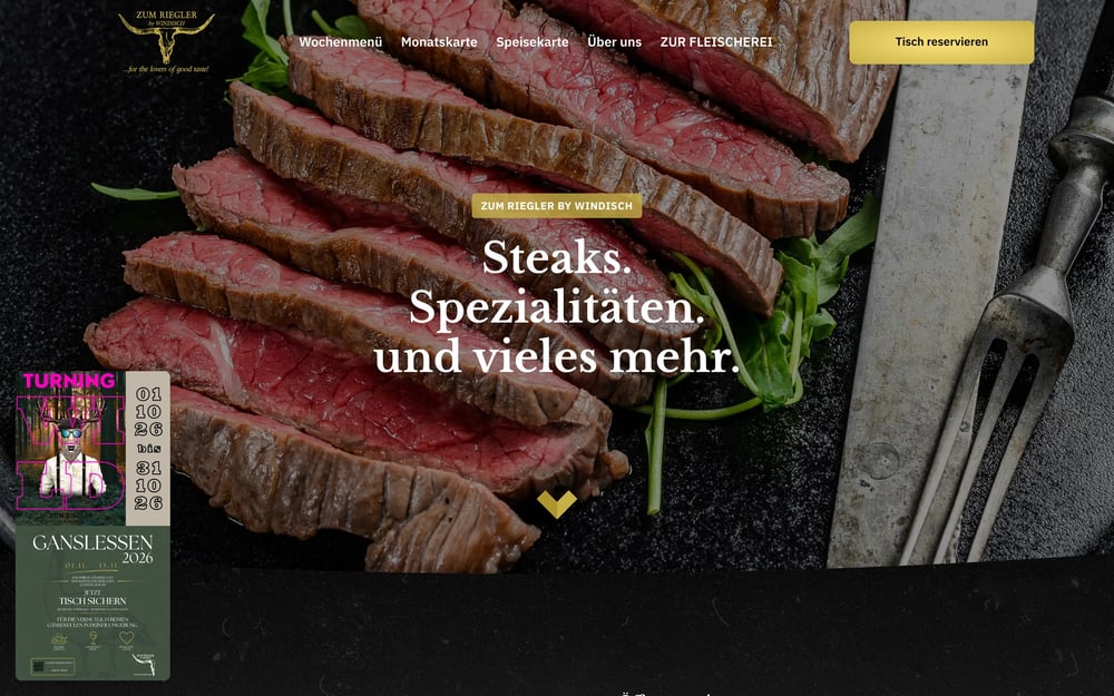 Startseite der Website von Zum Riegler by Windisch in Bad Fischau
