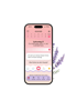 Smartphone mit Zyklus-App zeigt Zyklustag 27 und Lutealphase an, daneben eine Lavendel-Illustration auf schwarzem Grund.