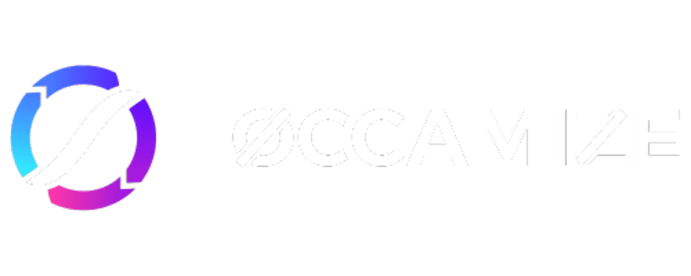 Occamize logo: white "ØCCAMIZE" text next to a circular blue, purple, and pink icon.