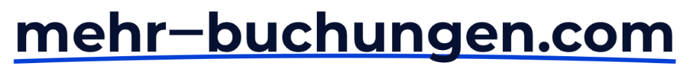 Der Text "mehr-buchungen.com" ist in dunkler Schrift auf weißem Hintergrund mit einer blauen Unterstreichung zu sehen.