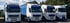 Vier weiß-blaue Lkw der Firma Eckert Transporte stehen nebeneinander auf einem Parkplatz vor einer Baumreihe.