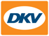 DKV-Logo: blauer Text „DKV“ auf weißem Oval in orangefarbenem Rechteck