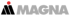 Schwarzes spitzes Logo mit rotem Kreis, daneben grauer Text "MAGNA".