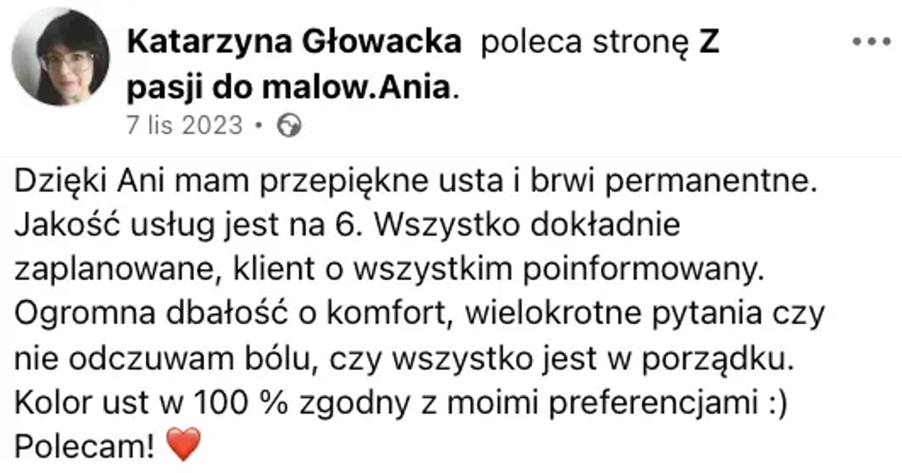 Opinia Katarzyny Głowackiej z Facebooka
