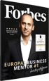Forbes-Cover mit Javid Niazi-Hoffmann und dem Text „Europas Business Mentor #1“ sowie einer „Top Experte“-Auszeichnung.