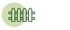 Dunkelgrünes Icon eines Lattenzauns vor einem hellgrünen Kreis auf schwarzem Hintergrund.