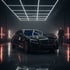 Black performance car in a dark detailing studio