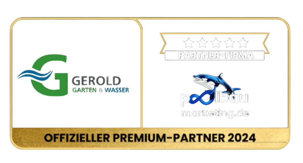 Logo von Gerold & Partner und Poolbau Marketing mit Text "Offizieller Premium-Partner 2024".