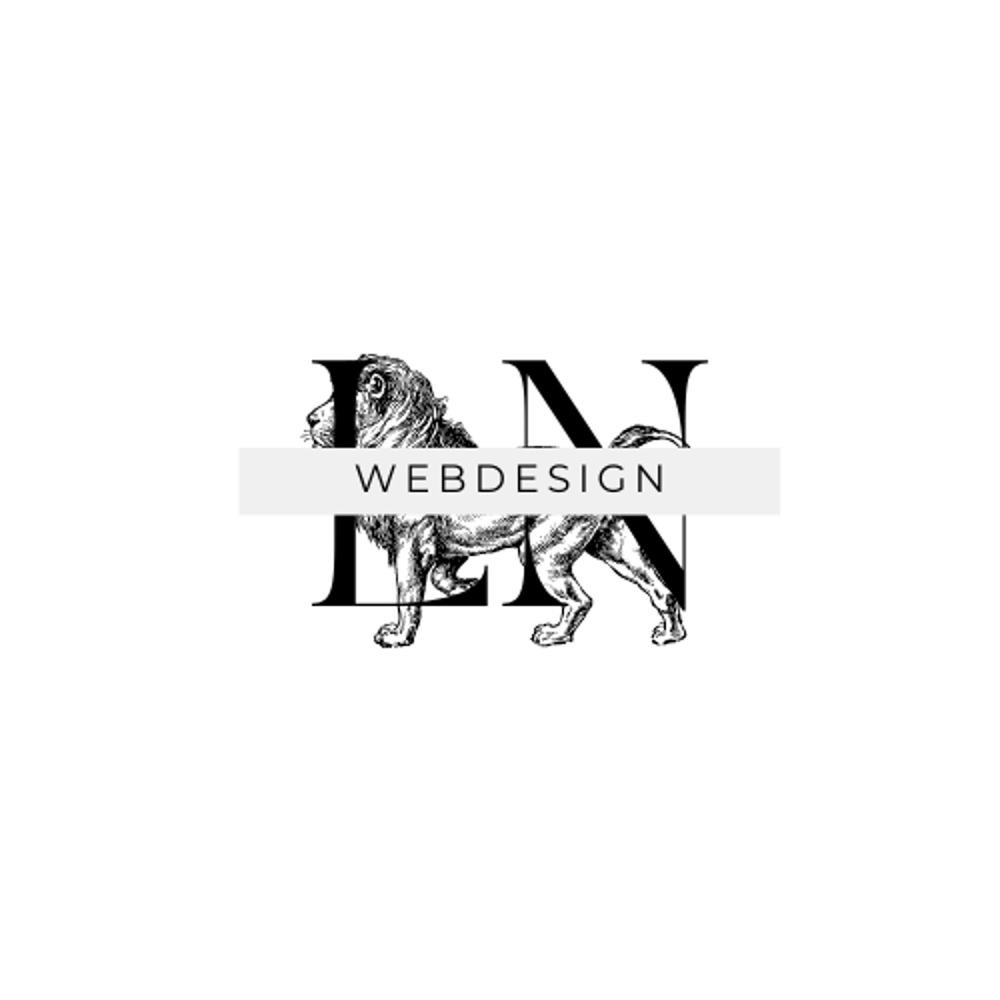 Schwarze Buchstaben "N" und "W" mit einem Löwen, der vor einem weißen Balken steht, auf dem "WEBDESIGN" steht.