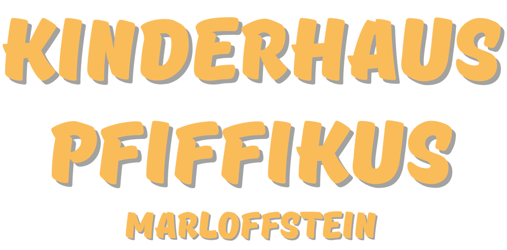 Text: "KINDERHAUS PFIFFIKUS MARLOFFSTEIN" in Gelb auf Grün.