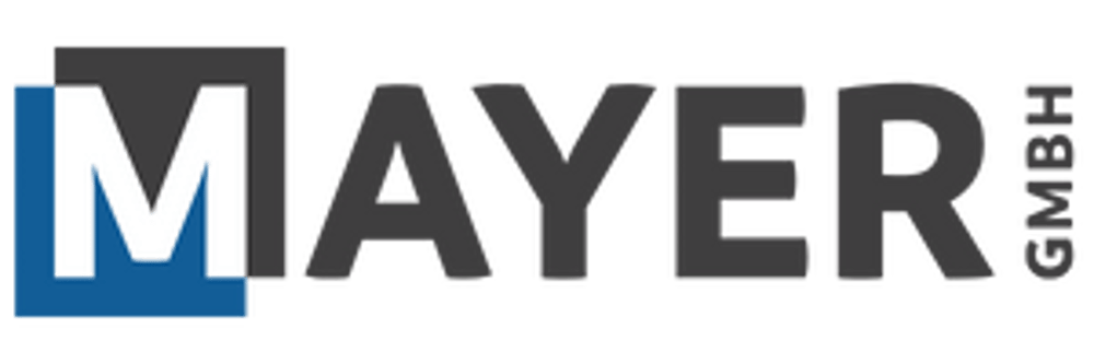 Logo von MAYER GMBH mit weißem "M" auf blauem und grauem Quadrat.