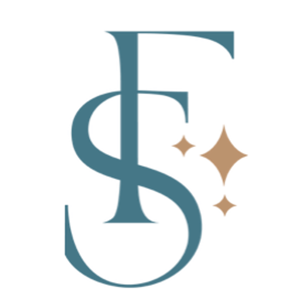 Blaugrüner Buchstabe F verschlungen mit S, daneben zwei goldene Sterne und ein goldener Diamant.