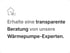 Haus-Symbol mit Fernseher und Text: „Erhalte eine transparente Beratung von unsere Wärmepumpe-Experten.“