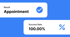 Two white cards with black text: "Result Appointment" with a checkmark and "Success Rate 100.00%."