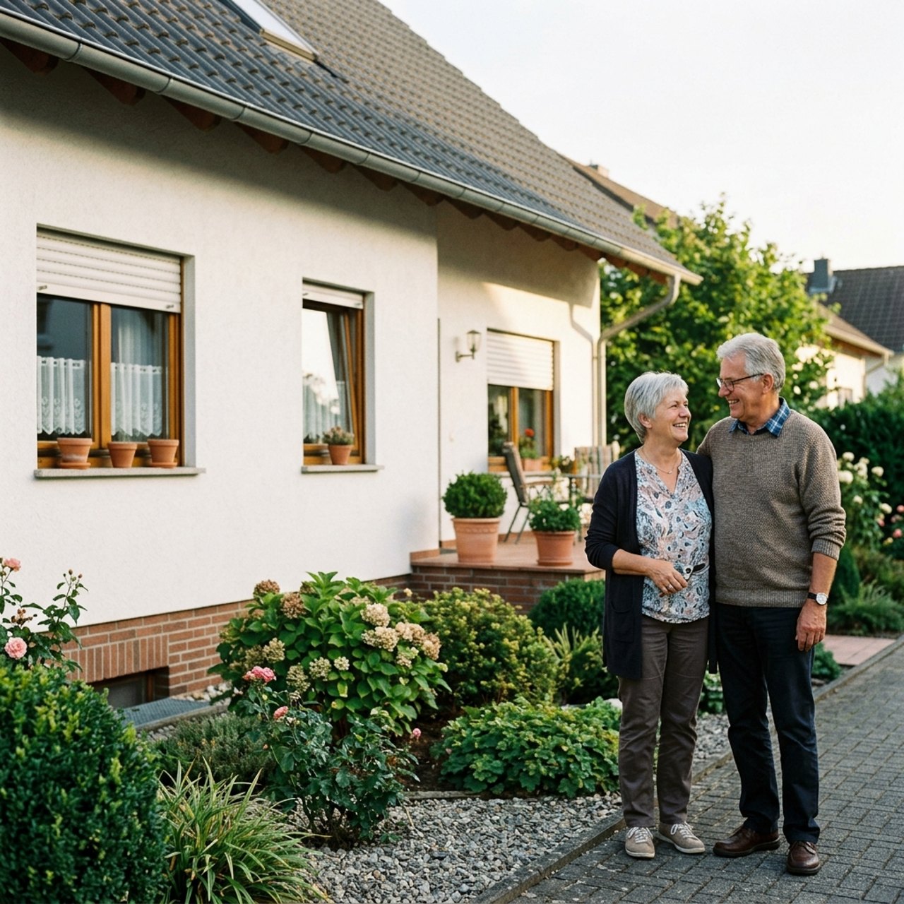 Zufriedenes Paar vor dem Haus
