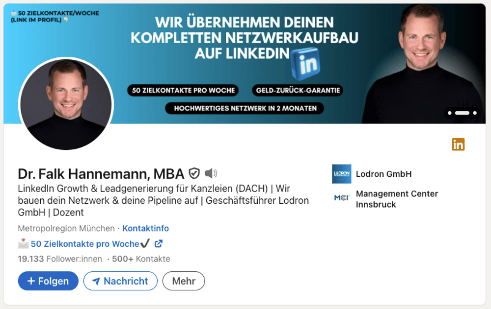 LinkedIn Profil Slogan von Dr. Falk Hannemann