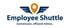 Logo: "Employee Shuttle", darunter "Gemeinsam, effizient fahren" mit orangefarbenem Standort-Pin und blauen Flügeln.