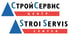 Logo von StroyServis Center in Russisch und Englisch, mit blauem Dreieck und rotem Streifen.