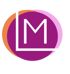 Violettes Logo mit weißem "L" und "M" in einem orange-rosa Kreis.