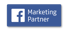 Blauer Button mit weißem Facebook-Logo und dem Text "Marketing Partner".