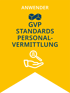 Anwender GVP Standards Personalvermittlung Logo und Hand mit Lupe, die eine Person sucht.