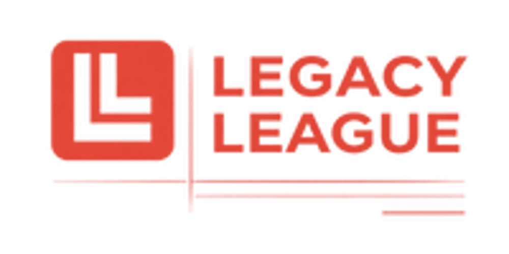 Rotes Logo mit einem großen „L“ in einem Quadrat und dem Text „LEGACY LEAGUE“.