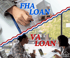FHA loan paperwork beside a model house, and a veteran reviewing VA loan documents with a lender