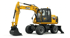 JCB JS145W Mobilbagger mieten. 15t Radbagger für Kanalbau und Straßenbau Stahl Baumaschinen.