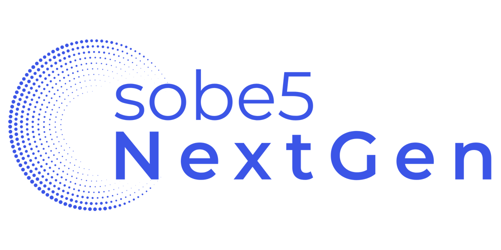 Schwarzes sobe5 NextGen Logo mit einem gepunkteten C-förmigen Halbkreis links.