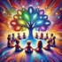 Farbenfrohe Illustration eines Gruppentherapie-Settings, in dem Kinder im Kreis sitzen und sich an den Händen halten, mit einem leuchtenden Baum in der Mitte. Das LiBRA® Gruppenbewegungsprogramm fördert frühkindliche Reflexe, verbessert Gruppenkoordination und Konzentration und wird von Bärbel Weissert-Hartmann angeboten.