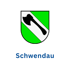 Wappen von Schwendau: Ein schwarzer Holzfällerbeil auf einem diagonal geteilten Schild in Grün und Weiß.