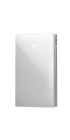 Ein weißer Tesla Powerwall Hausakku mit dem Tesla-Logo in der Mitte.