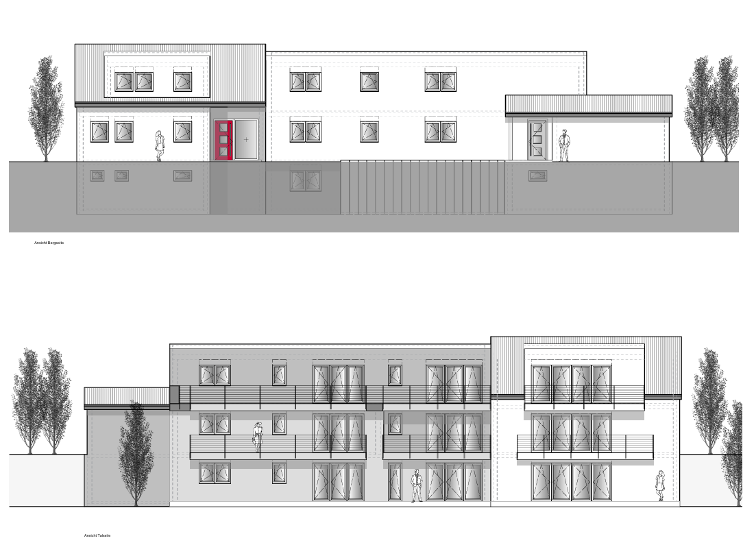 Architekturansichten Berg- und Talseite, Projekt Malschenberg
