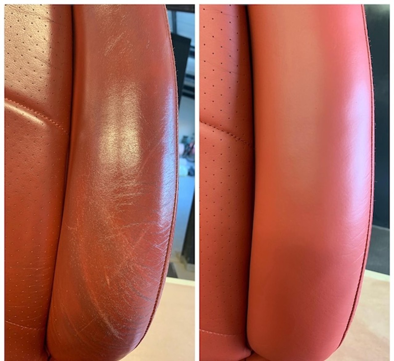 Rotes Leder, vorher und nachher