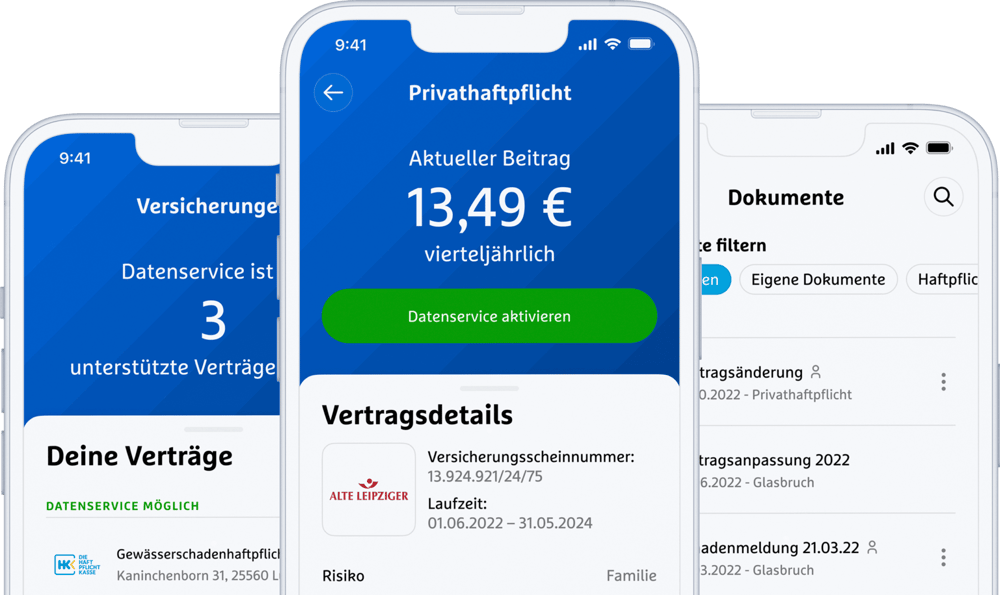 simplr App auf dem Smartphone mit digitaler Vertrags&uuml;bersicht
