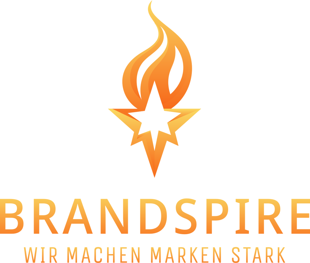 Brandspire Logo: orange Flamme über einem Stern, darunter Text "BRANDSPIRE WIR MACHEN MARKEN STARK"